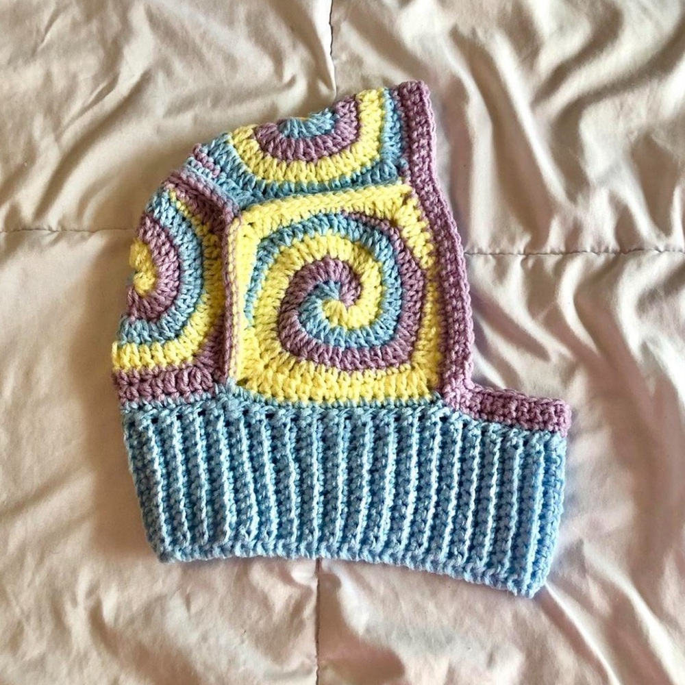crochet light blue, lavender purple, and yellow granny square balaclava HANDMADE - Picture 6 of 7